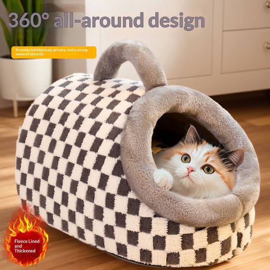 KFX-5673917 All-Season Thick and Warm Pet Sleeping Mat – Extra-Thick Carrier Nest for Dogs in Yellow/White or Gray/White Check