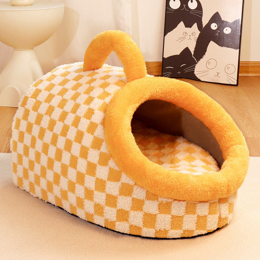 KFX-5673917 All-Season Thick and Warm Pet Sleeping Mat – Extra-Thick Carrier Nest for Dogs in Yellow/White or Gray/White Check