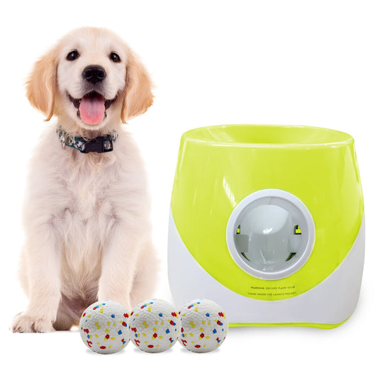 KFX-5696573 Interactive Outdoor Dog Tennis Ball Launcher with Three ETPU Balls - Bright Fluorescent Colors