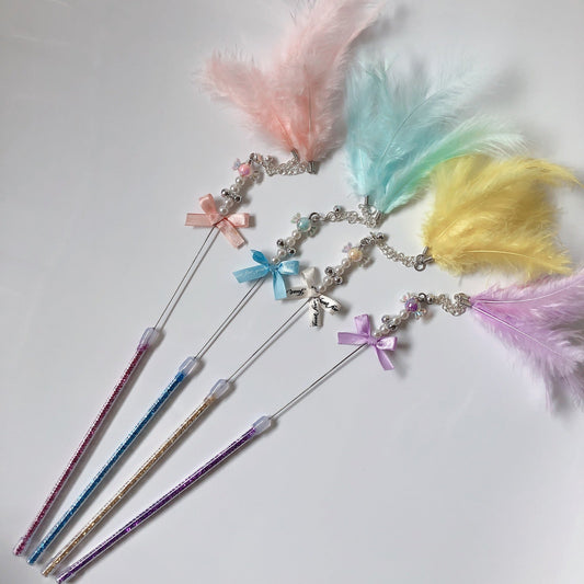 KFX-5699133 Handmade Cowhide Cat Stick Toy in Blue, Pink, Purple, and Yellow