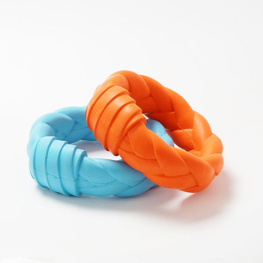 KFX-5705277 Interactive Rubber Dog Toy for Teeth Cleaning and Training - Woven Ring Shape, Meaty Flavor