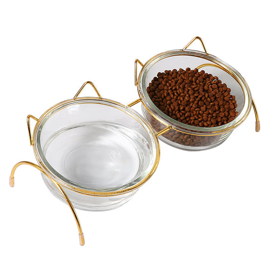 KFX-5708605 Glass Cat Bowl with Iron Rack – Ideal for Cats and Small to Medium Dogs
