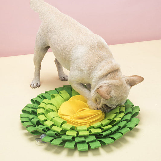 KFX-5719997 Pet Flower Ball Foraging Sniffing Mat - Felt Cloth, Purple and Yellow Flowers, 48x48x7 cm