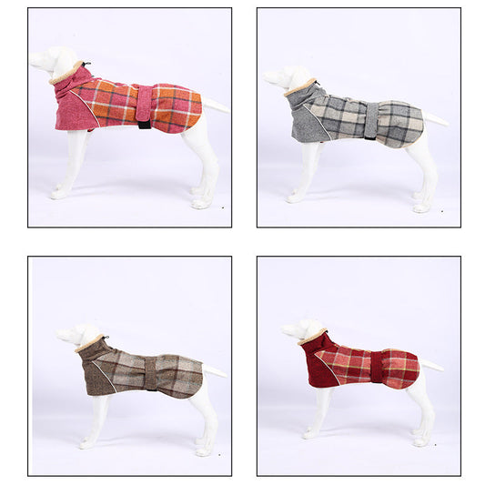 KFX-5749309 Warm Plaid Cotton Linen Pet Jacket for Small to Medium Dogs - Windproof & Adjustable