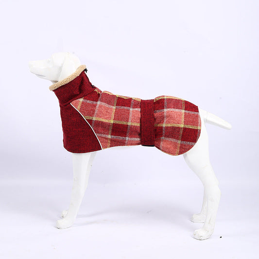 KFX-5749309 Warm Plaid Cotton Linen Pet Jacket for Small to Medium Dogs - Windproof & Adjustable