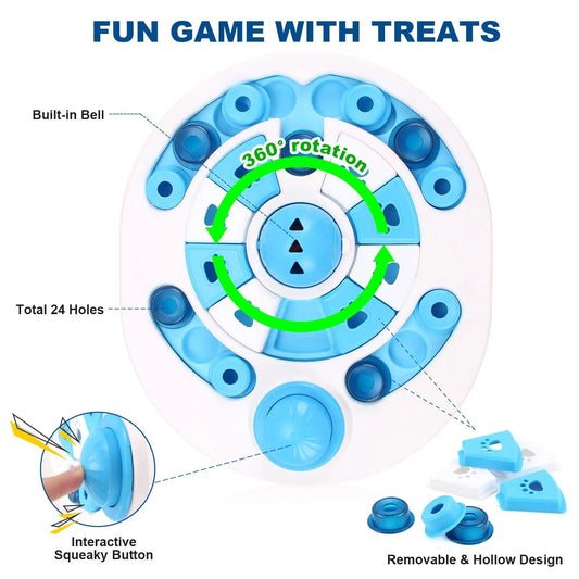 KFX-5760445 Interactive Dog Puzzle Toy with 24 Hidden Food Locations and Spherical Bells for Training and Feeding