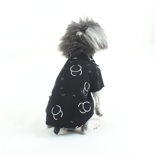 KFX-5763005 Casual Black Letter Cotton Shirt for Pets - Trendy Style in Various Sizes