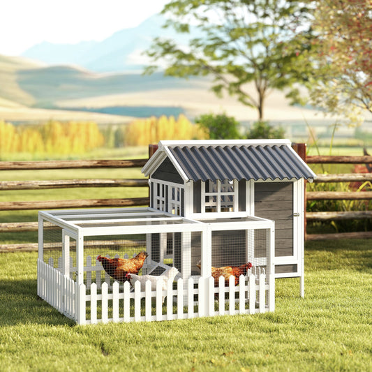 KFX-5766077 Cozy Outdoor Chicken Coop with Run for 1-2 Chickens, Wooden Structure, Easy Access and Cleaning