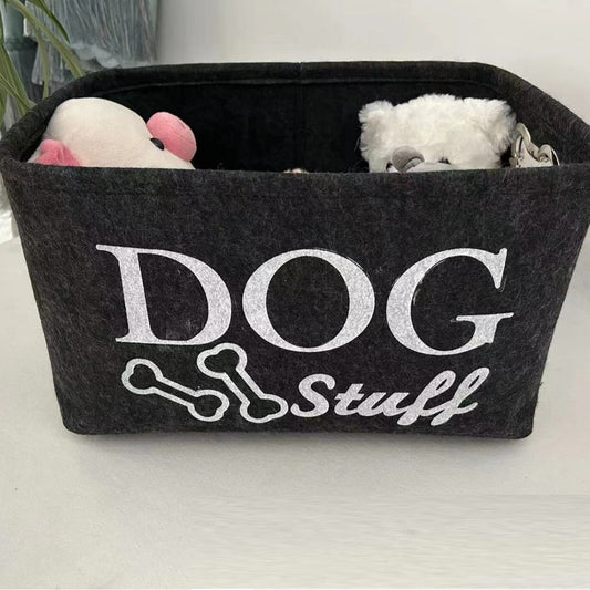 KFX-5780157 Felt Storage Box with Metal Handle for Pet Toys and Snacks - Dark Gray, 38x27x25 cm