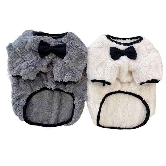 KFX-5781693 French Bow Tie Sweater for Corgis in Beige and Gray Double-Sided Velvet