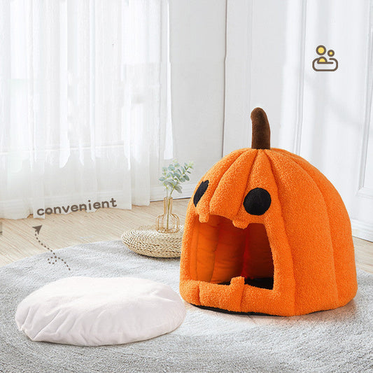 KFX-5789501 Cozy Semi-Enclosed Pet Nest with Removable Crystal Velvet Lining