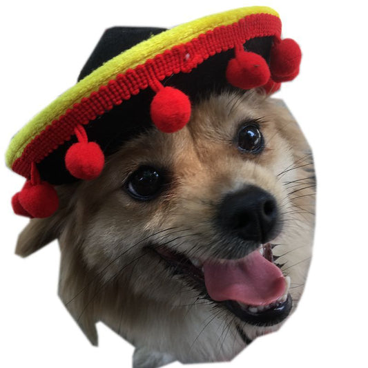 KFX-5794237 Pet Hat with Red Ball and Brown Lace Accent for Dogs