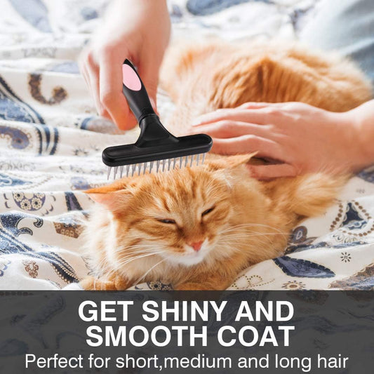 KFX-5796669 Double Row Pin Pet Grooming Rake for Dogs and Cats - Effectively Removes Mats, Tangles & Dead Hair with Ergonomic Grip