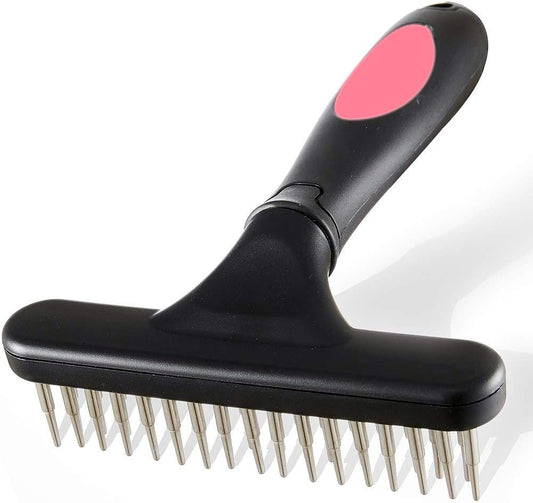 KFX-5796669 Double Row Pin Pet Grooming Rake for Dogs and Cats - Effectively Removes Mats, Tangles & Dead Hair with Ergonomic Grip