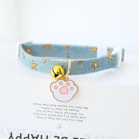 KFX-5802941 Light Blue & Dark Blue Pet Collar with Safety Buckle and Bell, Adjustable Size Small & Medium