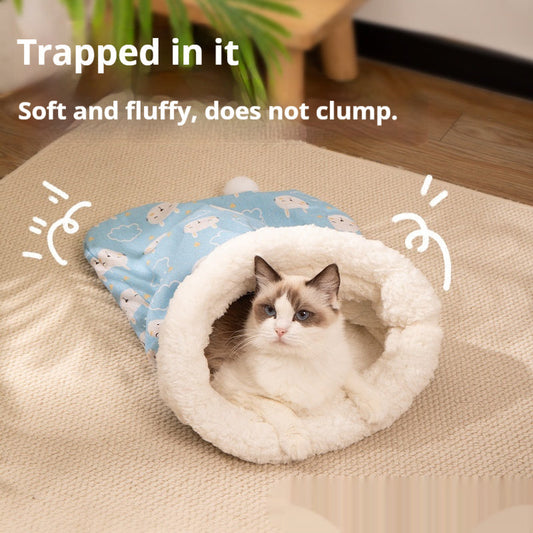 KFX-5810749 Cozy Cat Nest Sleeping Bag - Flannel Material, Available in Pink or Blue