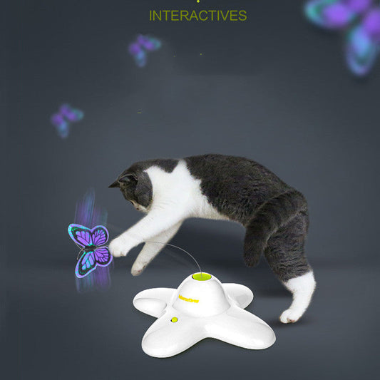 KFX-5811517 Interactive 360-Degree Butterfly Cat Toy with Two Replacement Butterflies for Healthy Playtime
