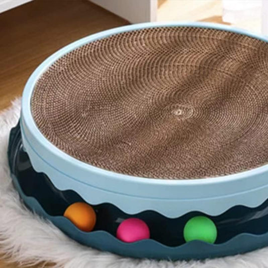 KFX-5813949 Round Interactive Cat Scratcher with Built-in Ball - Double Layer Scratching Pad for Play and Relaxation