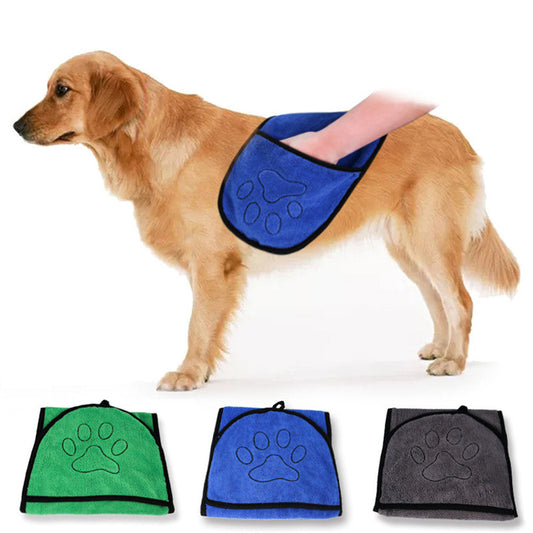 KFX-5821885 Ultra-Absorbent Dog Bath Towel - Soft Fiber Material, Available in Blue, Gray, Green