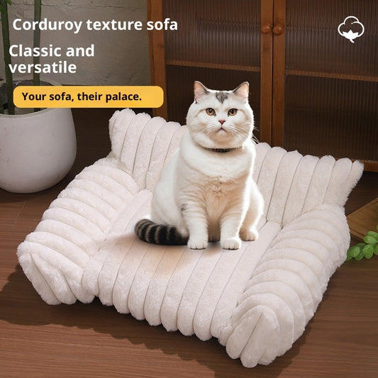 KFX-5826237 Plush Cat Sofa Bed - Thickened Multi-Size Pet Kennel in Pink, Gray, Khaki, Milky White