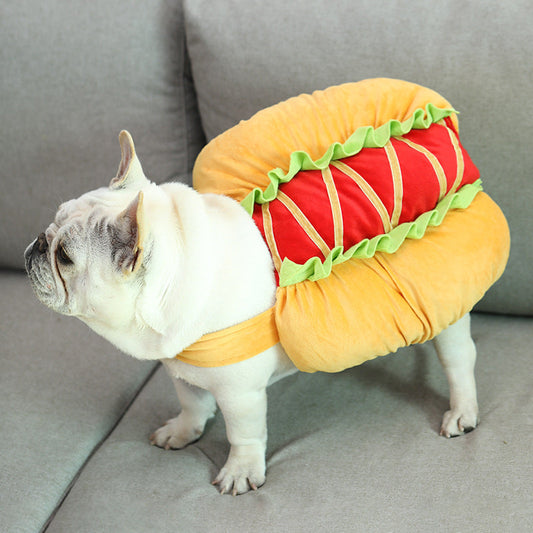 KFX-5826365 Hot Dog Burger Costume for Dogs - Cotton Blend, One Size Fits Most, Neck 57cm, Length 27cm