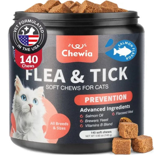 KFX-5828029 Salmon Flavor Flea Support Chews for Cats - Daily Oral Treatment for All Breeds and Ages