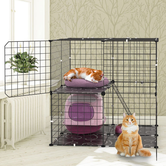 KFX-5837373 2-Tier Cat Cage Playpen with Climbing Ladder and Dual Doors for Small Pets, Detachable Indoor Enclosure for Cats, Ferrets, and More