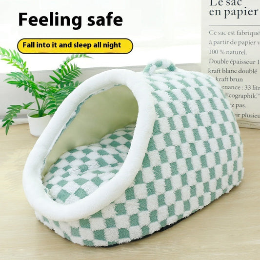 KFX-5864765 Warm Semi-Enclosed Dog House Pet Bed - Available in Multiple Colors and Sizes