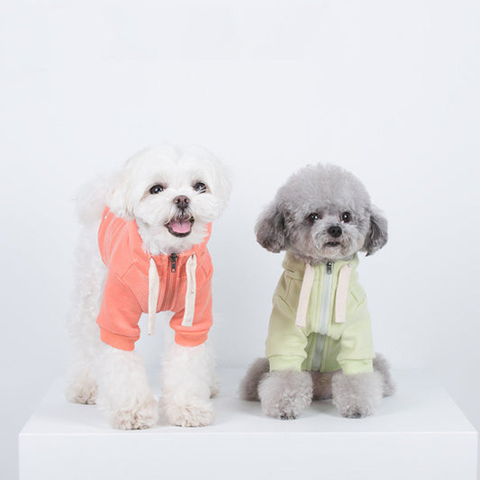 KFX-5865789 Casual Macaron Hooded Pet Sweatshirt in Tender Green, Water Blue, and Orange Powder
