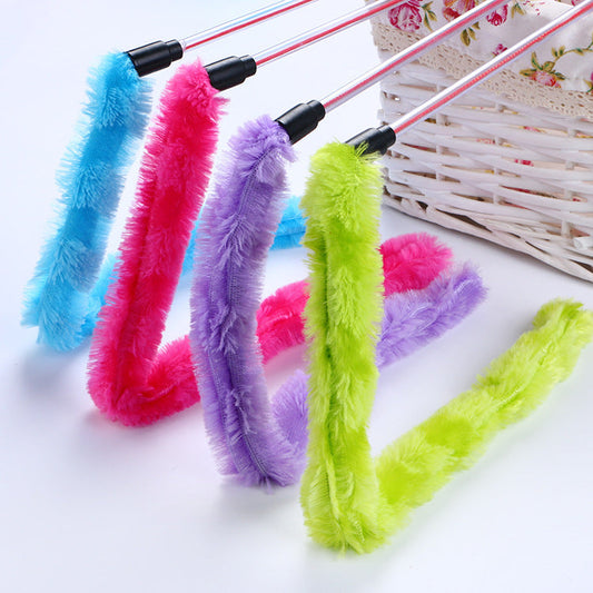 KFX-5871293 Plush Cat Teaser Toy with 50CM Rod - Available in Blue, Rose Red, Purple, and Green