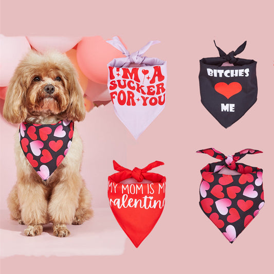 KFX-5873853 Dog Scarf with Letter Pattern - Saliva Towel in Black, Pink, Red, Multicolor, Sizes S, M, L