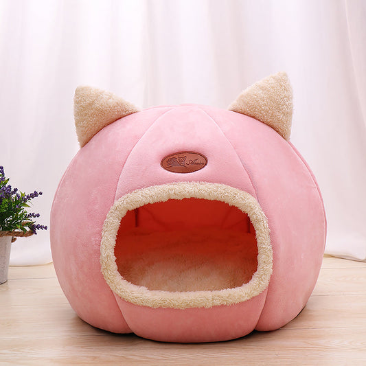 KFX-5887805 Cozy Enclosed Cat Bed Nest in Arctic Velvet and Plush Material for Warm Sleeping