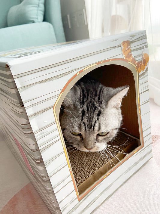KFX-5893693 Corrugated Paper Cat Scratching Board with Nest Design for Relaxation and Play