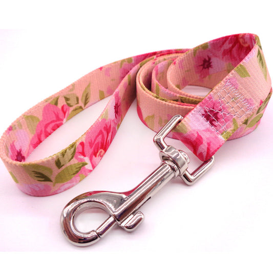 KFX-5903037 Pastoral Style Pink Floral Print Pet Leash in Durable Polyester