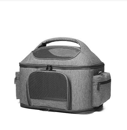 KFX-5905469 Portable Cat Carrier Bag in Gray & Green - Lightweight Linen, One-Shoulder Design, 42x34x30cm