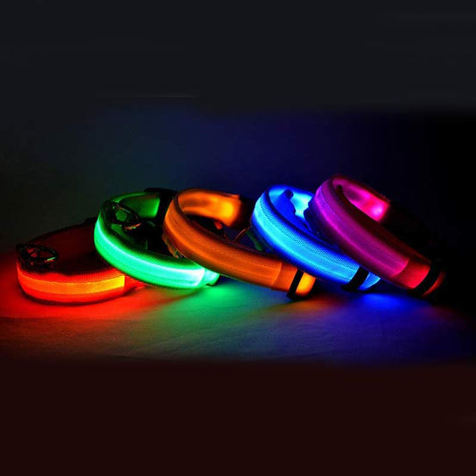 KFX-5907005 Adjustable Nylon LED Pet Collar with Glow in the Dark Features, Night Safety Leash for Dogs and Cats