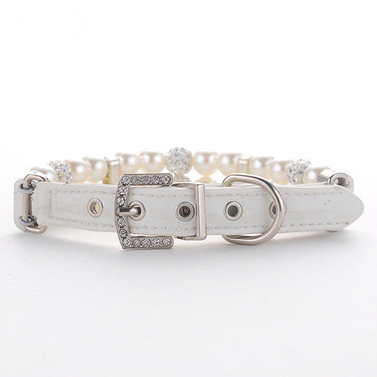 KFX-5910973 Handmade Wire Chain Dog Pearl Collar with Leash - White & Black Options