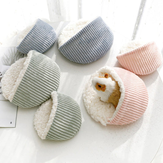 KFX-5920573 Warm Corduroy Cotton Velvet Hamster Nest Pet Bed in Pink, Blue, and Green - Small and Large Sizes Available