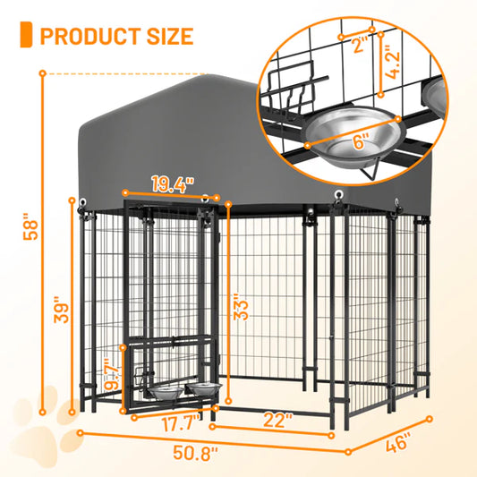 KFX-5925949 Heavy Duty Outdoor Dog Kennel with Roof - All-Weather Protection, Safe Lock Design, 4.23'x3.83'x4.83' Size