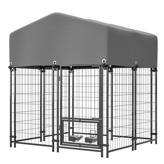 KFX-5925949 Heavy Duty Outdoor Dog Kennel with Roof - All-Weather Protection, Safe Lock Design, 4.23'x3.83'x4.83' Size