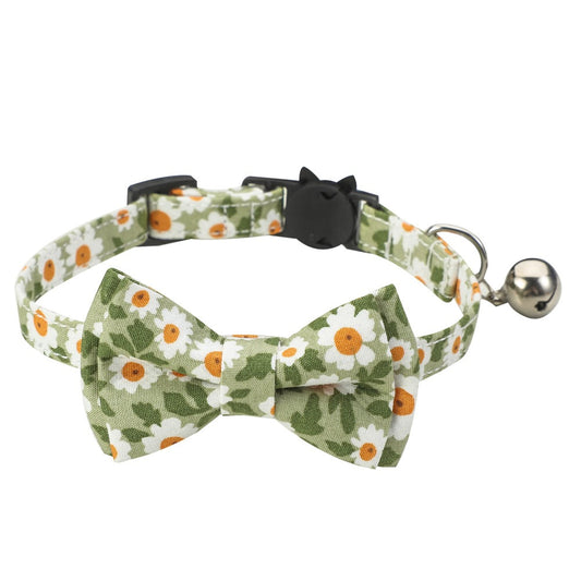 KFX-5928253 Floral Cotton Cat Collar with Detachable Bow and Bell - Multiple Colors Available