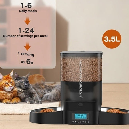 KFX-5930045 Automatic Pet Feeder for Cats - 3.5L and 5L Options with Double and Single Bowls