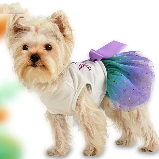 KFX-5933629 Sapphire Blue Gradient Starry Sky Pet Skirt for Small Dogs - Sizes XS to 2XL