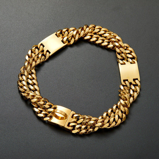 KFX-5934013 Double Row Metal Dog Chain Collar in Titanium Steel - Multiple Sizes Available