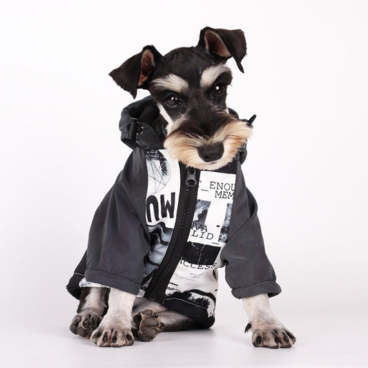 KFX-5940157 Reflective Dog Raincoat with Drawstring Hood and Colorful Sleeves, Polyester Material, Trendy Print, Available in Sizes XS-XXL