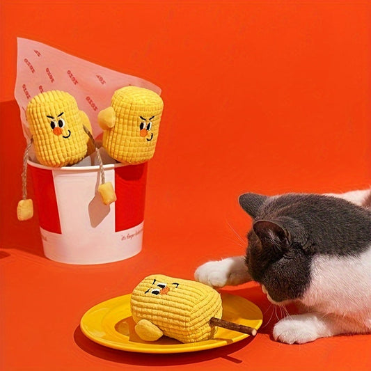 KFX-5945021 Natural Corn Cob Cat Toy with Catnip for Teeth Cleaning and Molar Care
