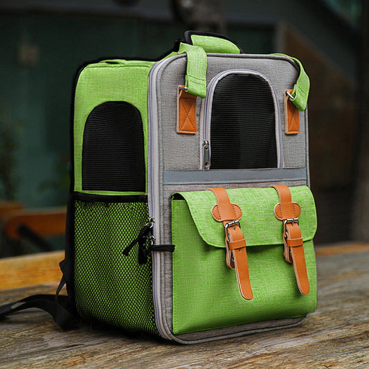 KFX-5949757 Pet Carrier Backpack with Diaper and Vest Traction Options - Oxford Cloth, Green/Blue/Orange, 32x22x42cm