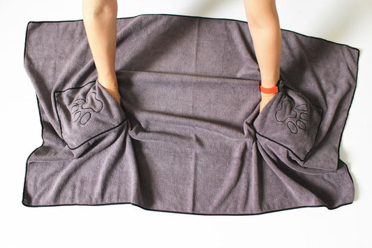 KFX-5952957 Absorbent Microfiber Pet Towel - Soft Cartoon Design, 50x100cm, Gray