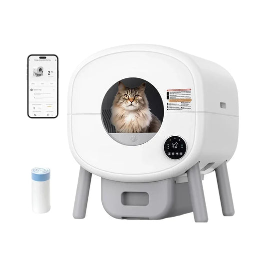 KFX-595667 Extra Large Self-Cleaning Cat Litter Box with Smart App Control and Odor-Free Design for Multiple Cats - 76L Capacity