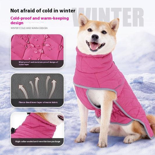 KFX-5958845 Lightweight Cold-Proof Cotton-Padded Dog Clothes in Rose Red and Dark Blue for Medium to XXL Sizes